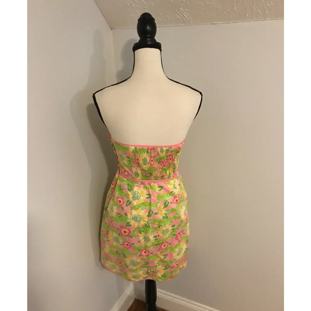 Vintage Lilly Pulitzer White Label Strapless Alligator Floral Dress Size 4 - Picture 4 of 11